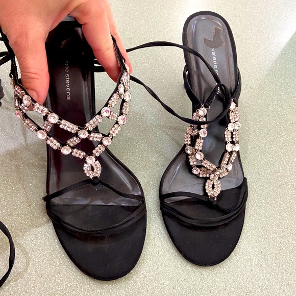 Valerie Stevens black satin and rhinestone sandals - Picture 6 of 6